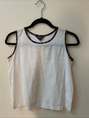 White Sleeveless Tank with Floral-Trim Neckline
